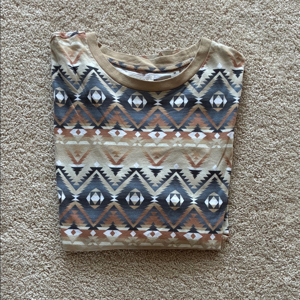 PacSun Aztec Print Tee in Blue and Tan